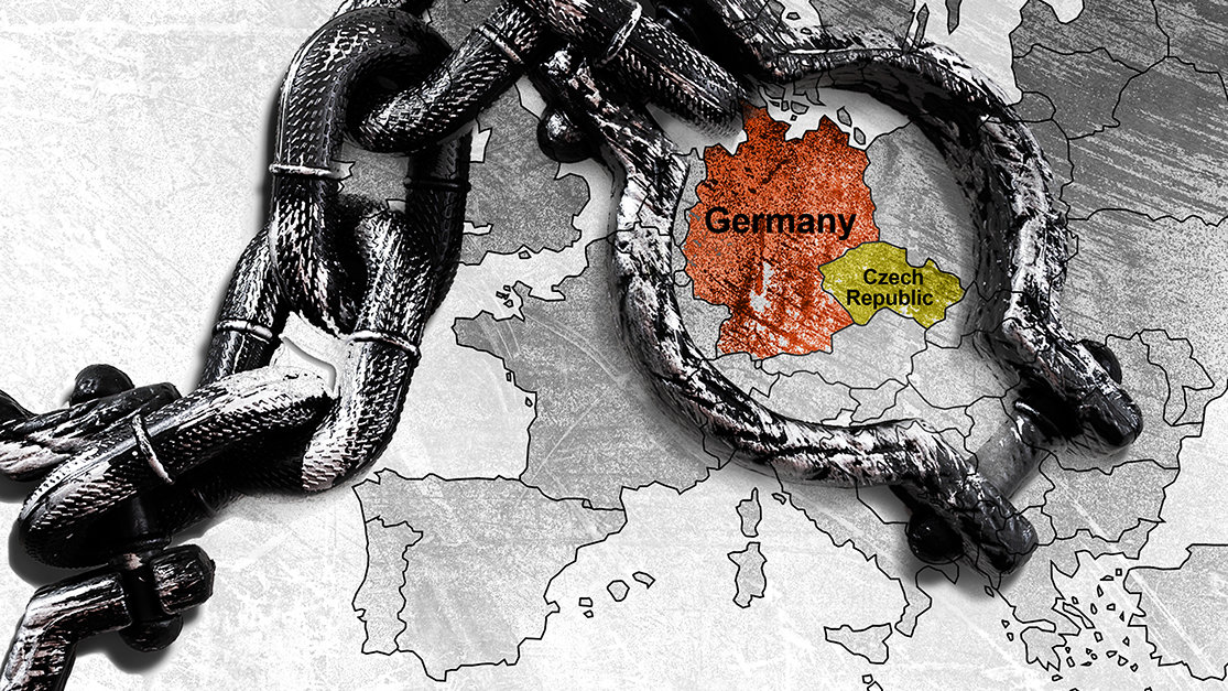 Map of Europe with Germany and Czech Republic Circled in Chains
